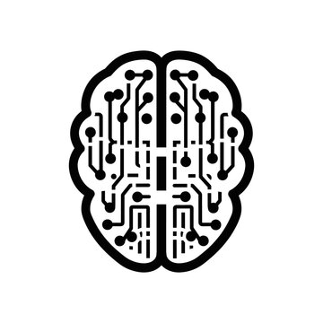 Human brain outline forming a circuit board, symbolizing artificial intelligence, machine learning, neural networks, digital mind, technology, and data processing