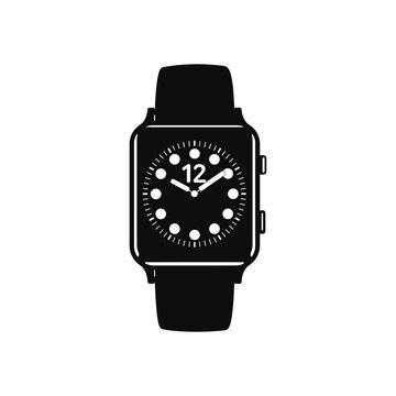 Wearable smart technology icon showing a digital clock with analog hands and dots for hours, representing time, connectivity, and modern electronic gadgets