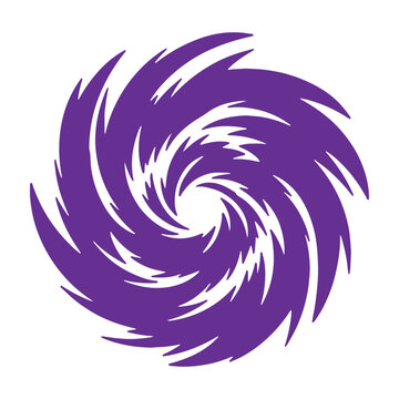 A purple silhouette of a swirling vortex or hurricane shape, featuring sharp, pointed edges, isolated on a white background