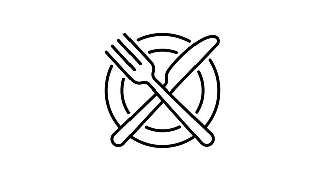 Plate with crossed fork and knife icon for restaurant dining and food services.