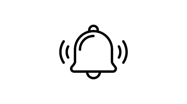 Ringing notification bell line icon with sound waves for alert and reminder interface design.