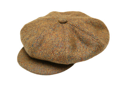 Textured Brown Tweed Wool Flat Cap with Button isolated on transparent background PNG element