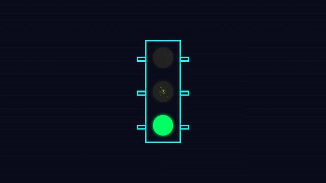 Neon traffic light icon animation with glowing green and yellow signals on dark background