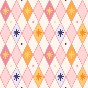 seamless pink tile pattern with stars colorful vector