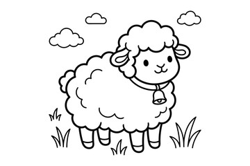 Obraz premium Lamb standing in grassy field dark silhouette against white