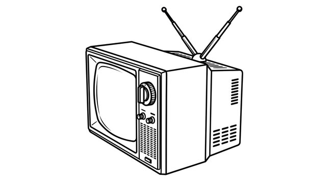 Vintage television set with rabbit ear antenna illustration.