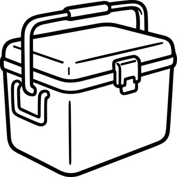 Cooler Box Icon: Portable Ice Chest with Handle and Latch, Vector Outline