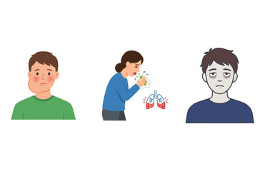 Fototapeta premium Medical Vector Illustration Featuring Common Symptoms of Illness Including Swelling Cough and Exhaustion