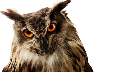 Obraz premium Eurasian eagle-owl with bright orange eyes and detailed feathers