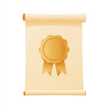 Flat design certificate illustration with gold seal and red ribbon on parchment