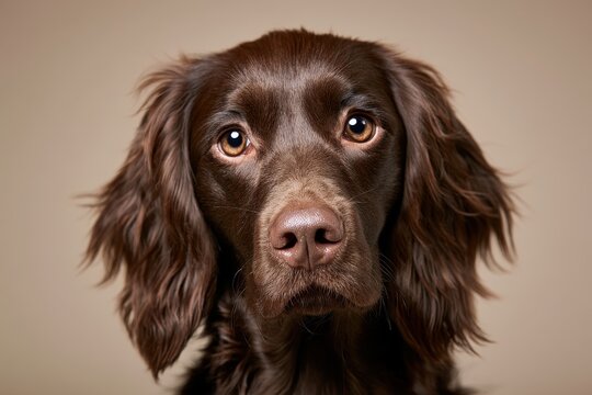 Friendly Boykin Spaniel portrait: chestnut fur in studio setting