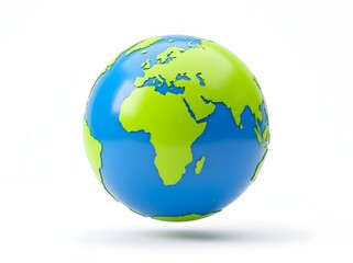 Fototapeta premium Vibrant 3D Globe Showcasing Africa and Europe in Luminous Green and Deep Ocean Blue with Smooth Gradient Shading on Clean White Background