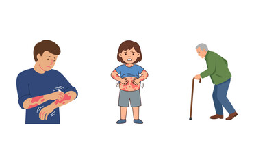 Fototapeta premium People of different ages suffering from skin irritation and rashes illustration set
