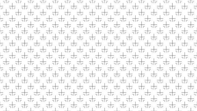 White background, with repeating geometric, pattern of thin, grey plus signs, and corner bracket shapes