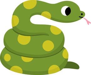 Fototapeta premium Vector cartoon snake isolated on white background. Funny African or safari animal clipart. Cute savannah serpent icon for kids. Flat savanna element. Africa wildlife illustration