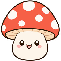 Cute cartoon red mushroom isolated element, happy fungus toadstool character kids sticker print