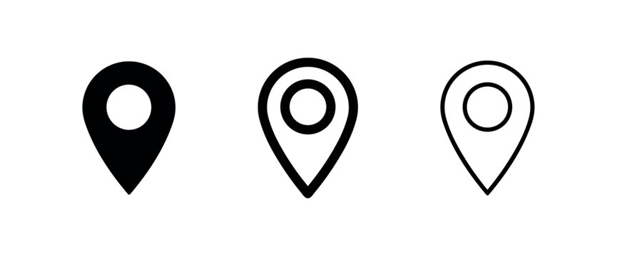 Location map pin marker icon set. Navigation GPS symbol for address and point of interest on maps.