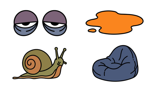 Tiredness and sluggishness themed illustration set.