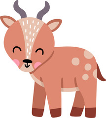 Fototapeta premium Vector cartoon baby antelope isolated on white background. Funny African or safari little animal clipart. Cute savannah gazelle child icon for kids. Flat savanna element. Africa wildlife illustration