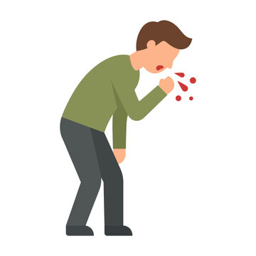 Flat vector illustration of a sick man coughing and covering his mouth with hand isolated on white background