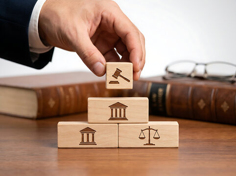 Lawyer building a legal concept tower