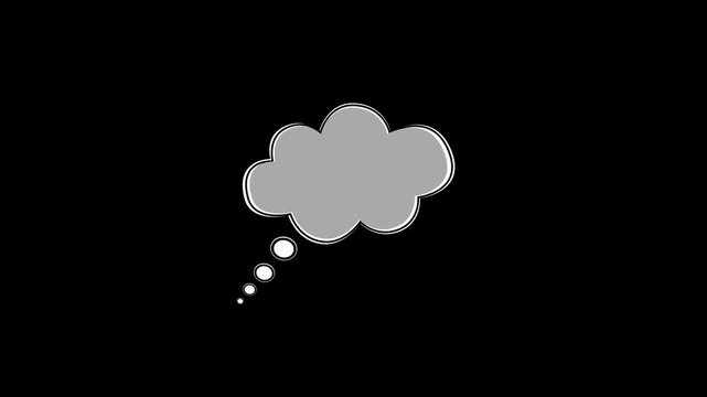 Blank speech bubble dialogue animation on black background. Cartoon simple thought comic think balloon cloud bubble pop up outline animation for bold chat talk mind for text