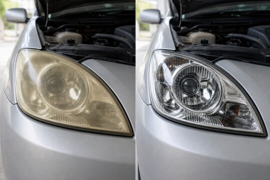 Car headlight restoration before and after comparison