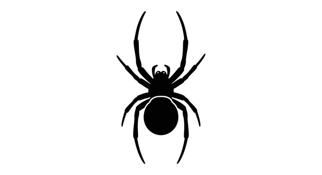 Black spider silhouette vector icon. Minimalist arachnid illustration for Halloween decor. Creepy crawler insect graphic for web design.