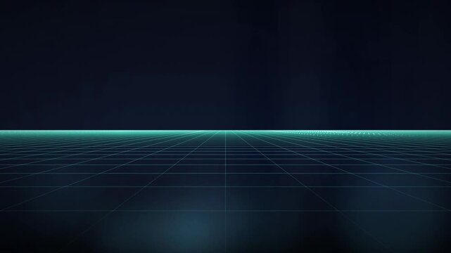 A glowing three dimensional perspective grid travels forward in a seamless loop