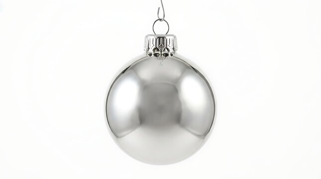 Shiny silver christmas bauble ornament isolated on white background