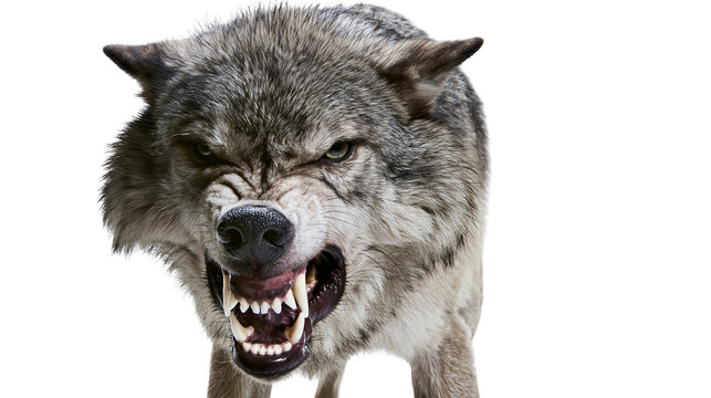 Aggressive wolf snarling with bared teeth and menacing eyes