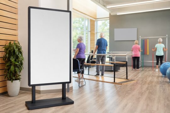 Blank Digital Screen Mockup in Senior Gym Fitness Center