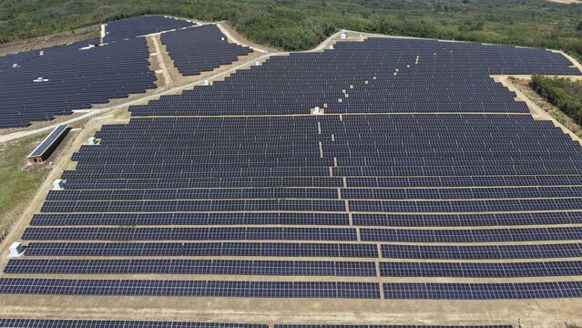 Aerial view of the solar power plant in Lapovo, Sumadija District, Serbia.