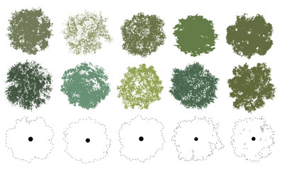 Vector set of colorful trees in plan view for use in architectural drawings  © Manon