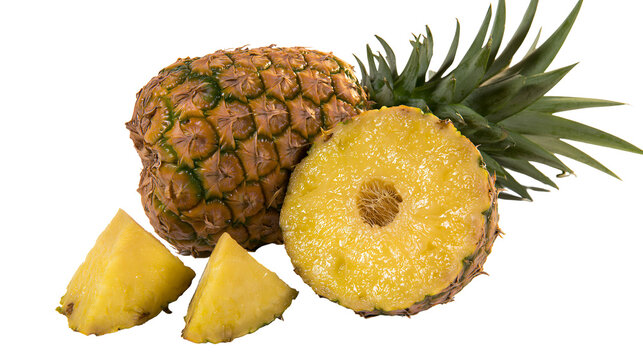 Whole pineapple with sliced pieces and cross-section