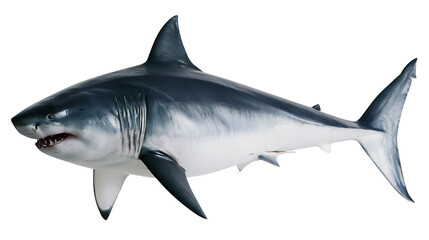 Fototapeta premium Great white shark side view with sharp teeth and gills
