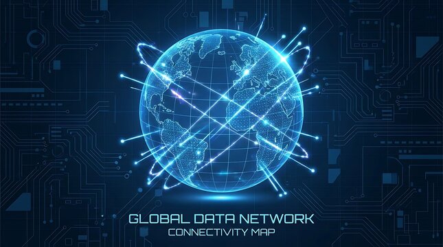 Digital globe wireframe representing international communication connectivity networks through advanced cybernetic technology systems for global data flow analysis