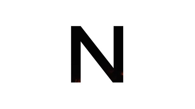 alphabet letter "N" with animated flames on a white background
