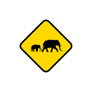 Elephant Herd Wildlife Crossing Warning Road Sign