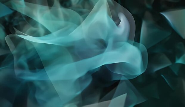 Abstract translucent teal blue waves flowing gracefully against dark background