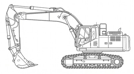 Tracked Hydraulic Excavator Technical Line Art – Detailed Engineering Drawing © nadun