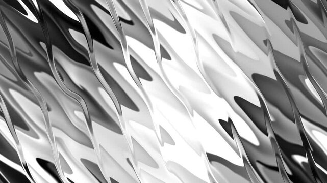 Abstract liquid chrome metallic wave background. Shiny silver fluid motion surface design. Modern luxury glass refraction effect.