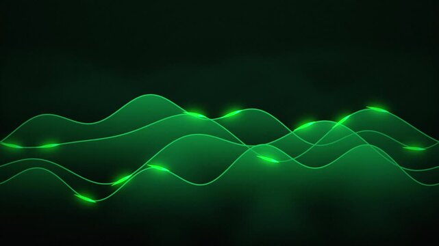 Green sinusoidal wave lines ripple in a seamless loop