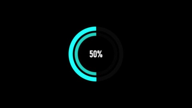 Circular Progress Bar 100 Percent Loading Animation on black background.4k video