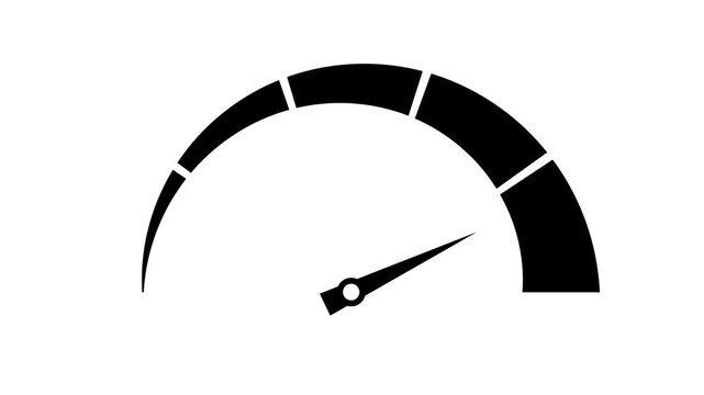 Speedometer animated black gauge needle accelerating to max speed on 4k white background