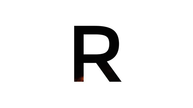 alphabet letter "R" with animated flames on a white background