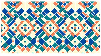 Obraz premium Seamless turquoise blue and orange geometric diamond pattern texture for modern design projects