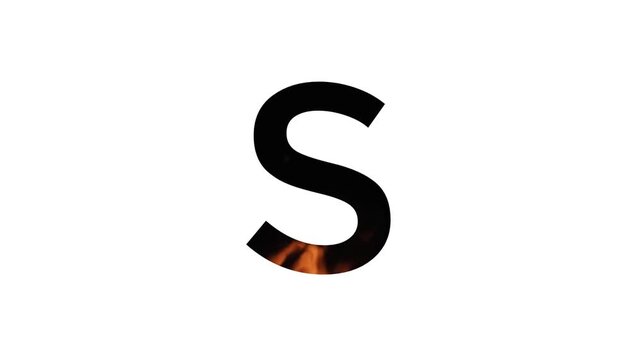 alphabet letter "S" with animated flames on a white background