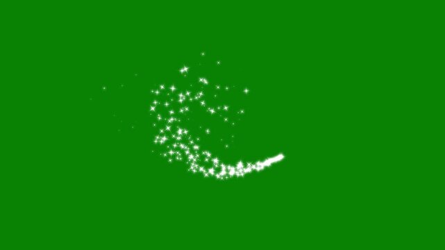 Glowing starlight glitter sparkle path, shining particles, christmas stars isolated on a green screen. White glow twinkling stars line sparkle, flat vector doodle sparkle, glowing light trails.