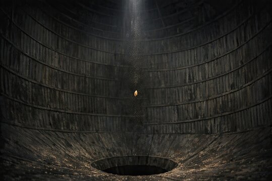 A narrow passageway with a faint glow emerging from the distance